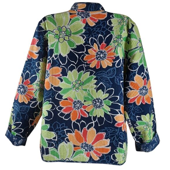 Alfred Dunner Jacket Size 10 Floral Print Rib Zip Jacket Blue Orange Green Retro - Picture 5 of 7